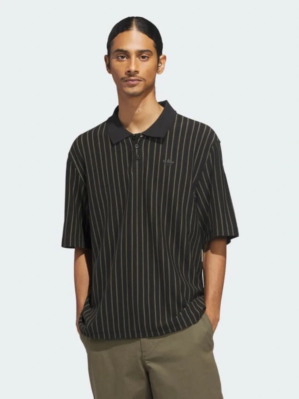 adidas Black Polo with Thin Vertical Stripes